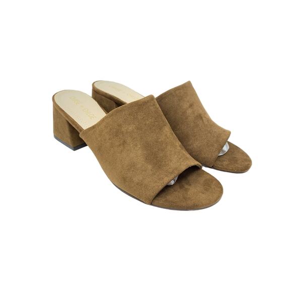 Chase + Chloe Women's Size US 9 Teagan Block Heel Mules Sandals Tan Faux Suede - Picture 1 of 6